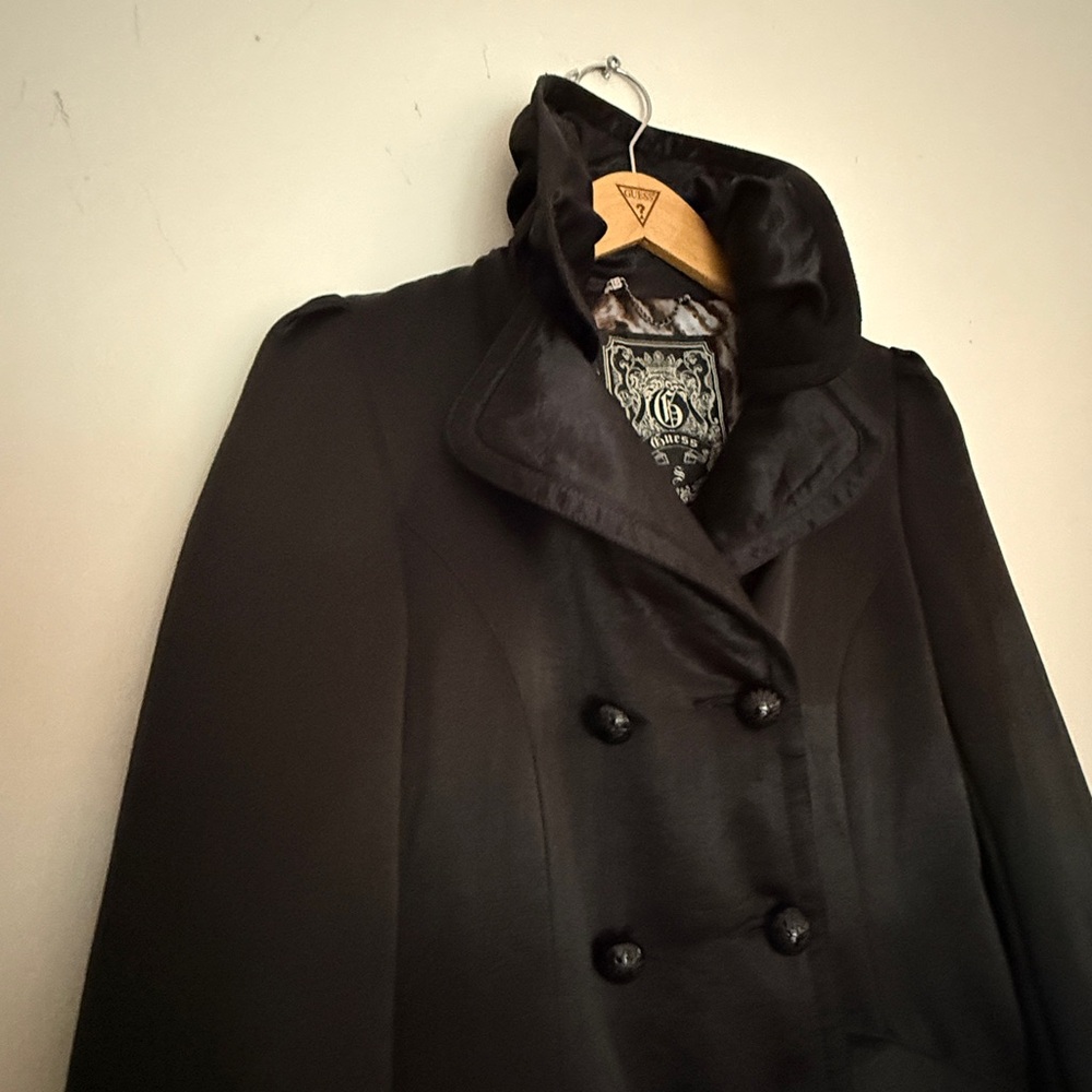Guess Black Double-Breasted Cape